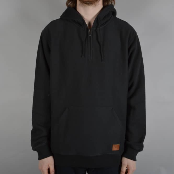 Brixton Longman 1/2 Zip Hooded Fleece - Washed Black