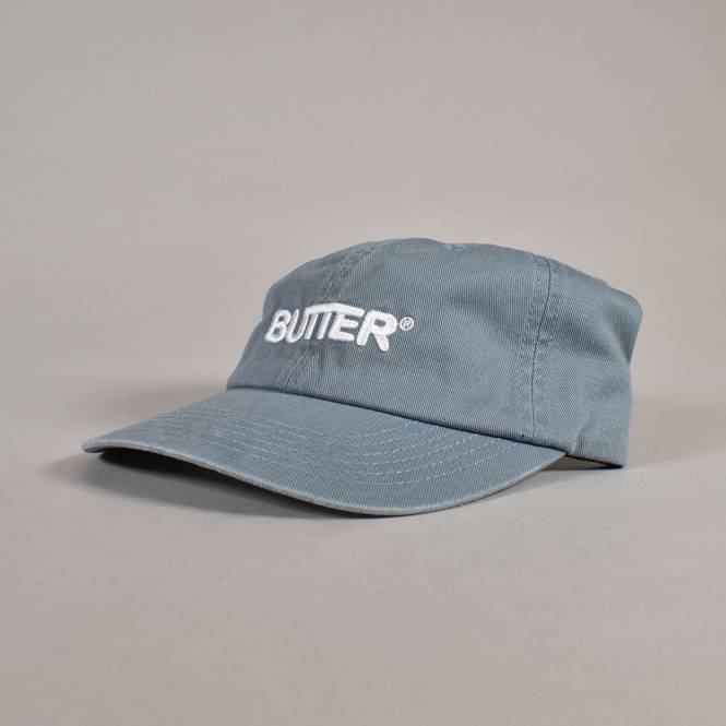 Butter Goods Rounded Logo 6 Panel Strapback Cap - Washed Ocean