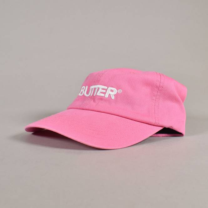 Butter Goods Rounded Logo 6 Panel Strapback Cap - Washed Pink