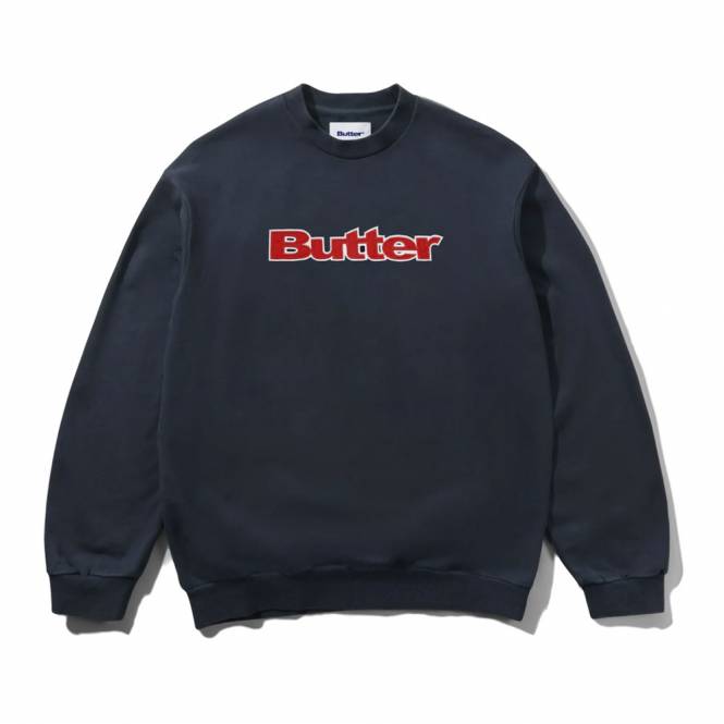 Butter Goods Satin Applique Logo Crewneck - Navy