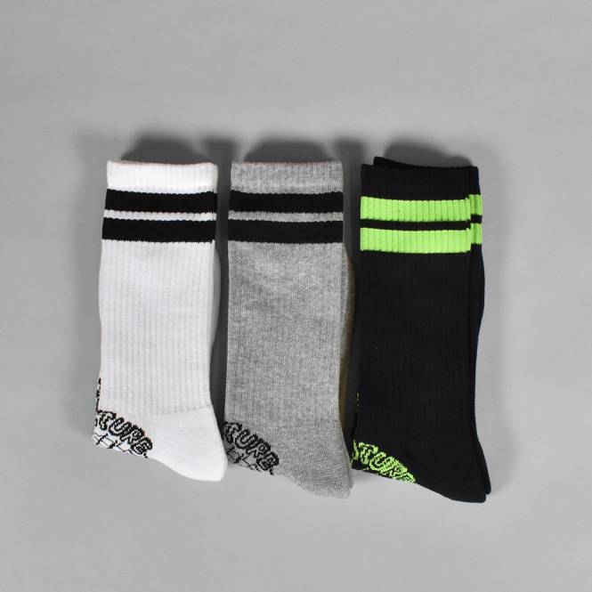 Creature Skateboards Web (3-Pack) Crew Socks - Black/White/Grey Heather