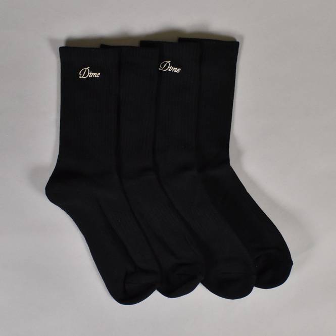 Dime MTL Cursive Logo (2 Pack) Socks - Black