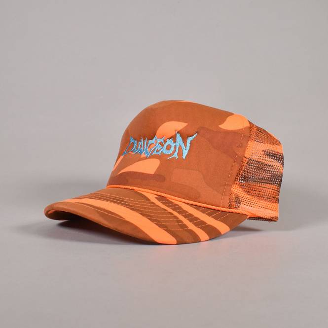 Dungeon Scrawl Logo Mesh Snapback Trucker Cap – Orange/Electric Blue