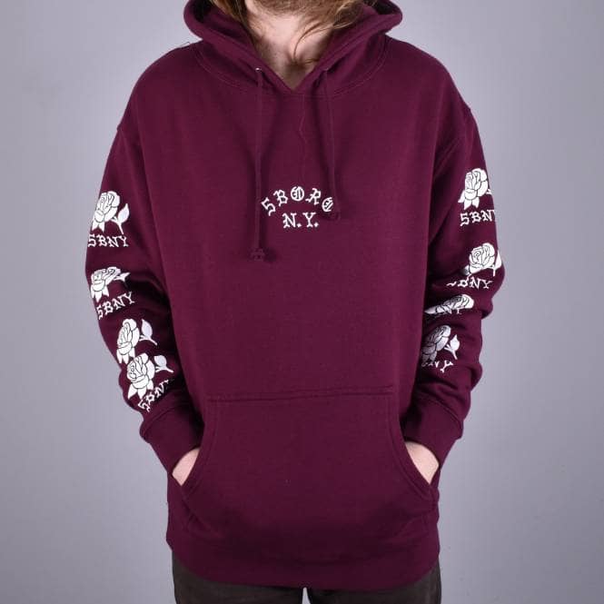 Fiveboro Skateboards Rose Sleeve Pullover Hoodie - Maroon
