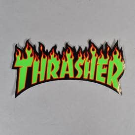 Flames Logo Skateboard Sticker (Black/Green) - 6" x 3"
