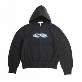 Glitz Knitted Zip Hood - Black