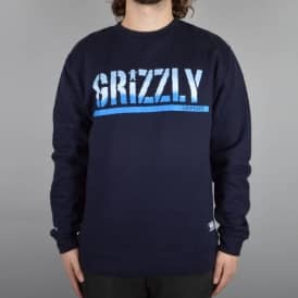 Stripe Tie Dye Stamp Crewneck Sweater - Navy