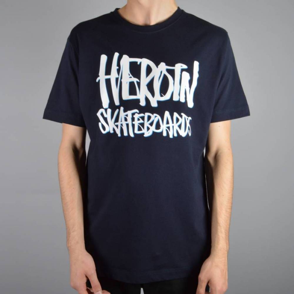 Script Skate Heroin Skateboards Script Skate T-Shirt - Navy - SKATE CLOTHING from ...