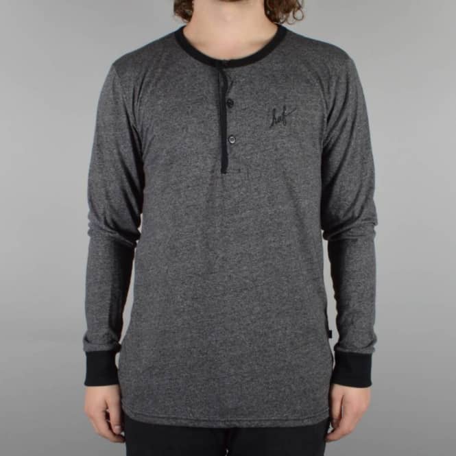 HUF Mock Twist Long Sleeve Script Henley T-Shirt - Charcoal Heather