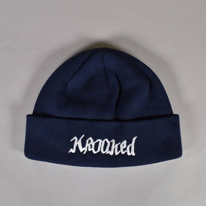 Krooked Skateboards Double Ok Script Beanie - Navy/White