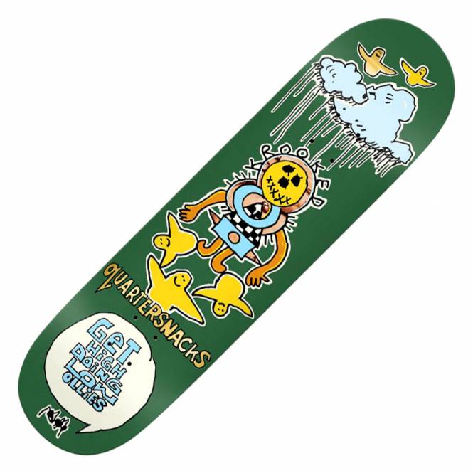 Krooked Skateboards X Quarter Snacks Get High (Olive) Skateboard Deck 8.25''