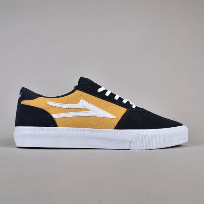 Lakai Shoes Manchester Skate Shoes - Navy/White (Yellow) Suede