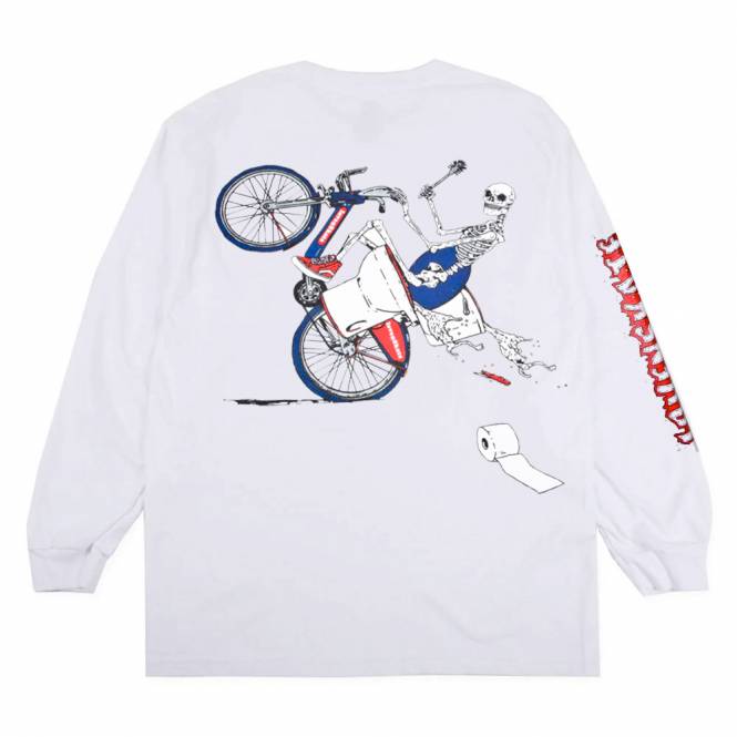 Lovenskate Skateboards On Ya Bike Boris Long Sleeve Skate T-Shirt - White