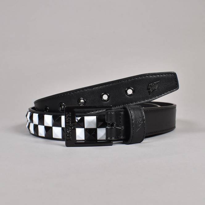 Low Life Belts Dub Studded Leather Belt - Black/White