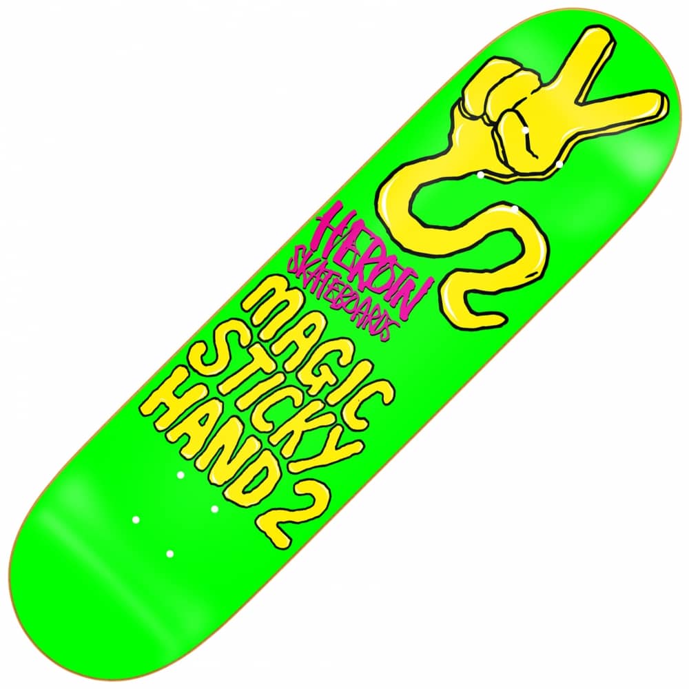 Sticky Hand 2 Heroin Skateboards Magic Sticky Hand 2 Green Skateboard Deck 8.625 ...