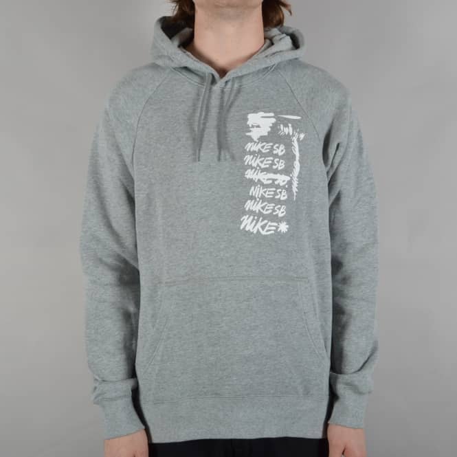 Nike SB Icon Scribble Pullover Hoodie - Dark Grey Heather/White
