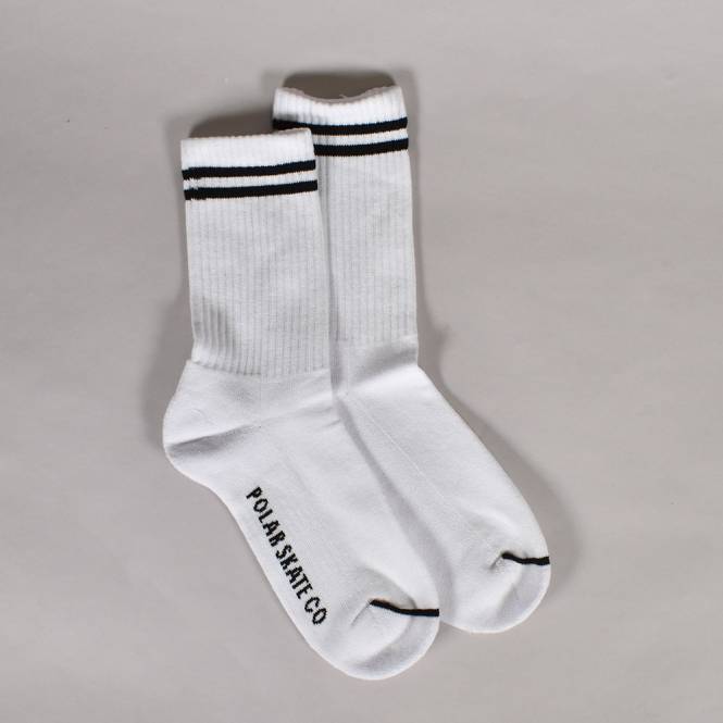 Polar Skateboards 2 Stripes Rib Socks - White/Black