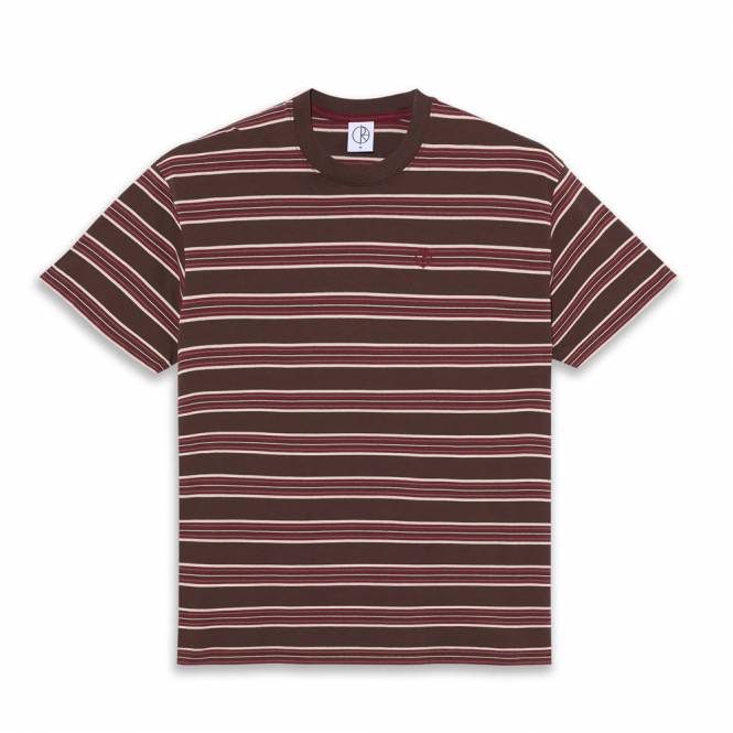 Polar Skateboards Stripe Skate T-Shirt - Brown/Red