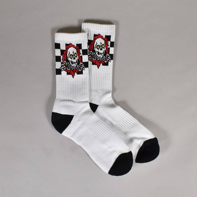 Powell Peralta Ripper Checker Stripes Socks - White/Red/Black