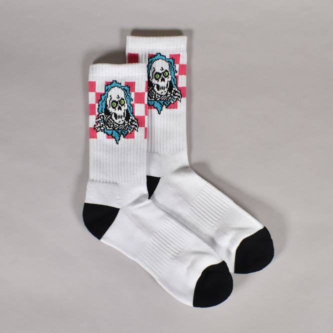 Powell Peralta Ripper Socks - White/Blue/Pink Checker Stripe