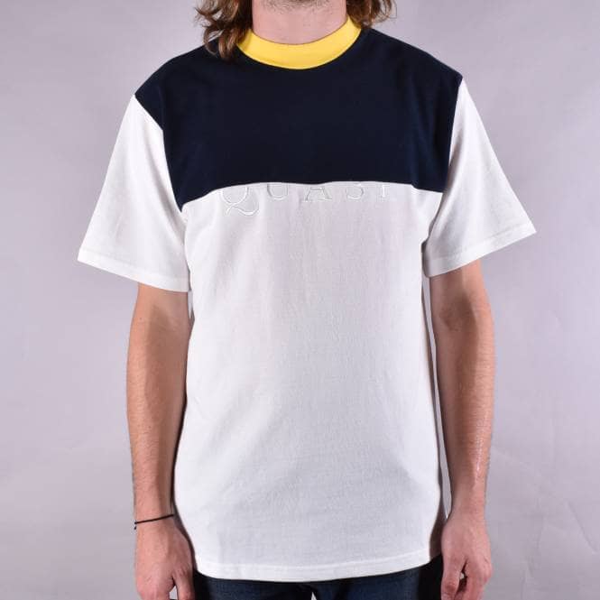 Quasi Skateboards Pique Midweight Custom T-Shirt - White/Navy/Yellow