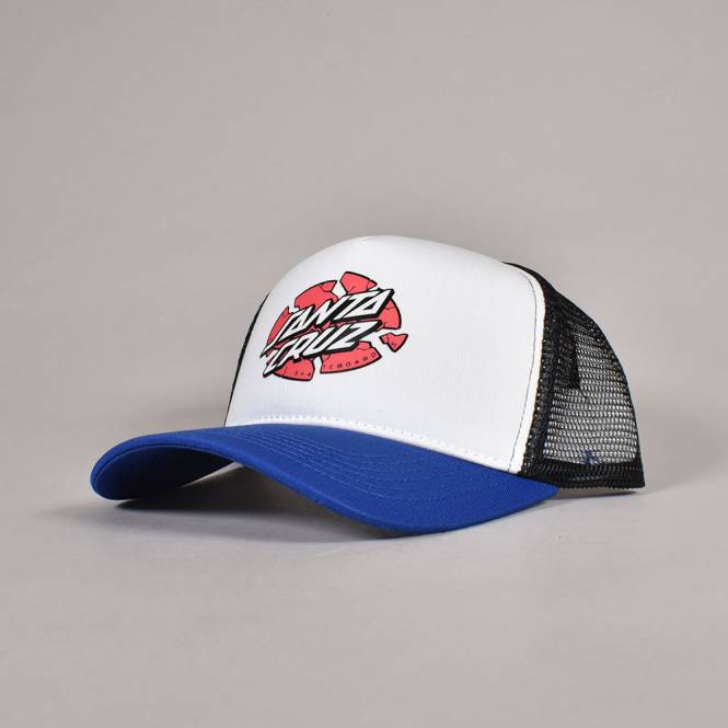 Santa Cruz Skateboards Broken Dot Mesh Snapback Trucker Cap - White/Sapphire