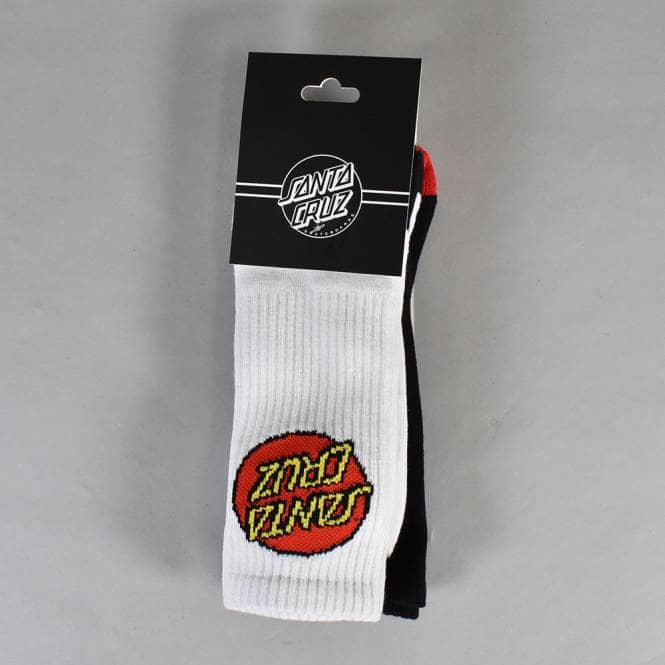 Santa Cruz Skateboards Classic Dot Socks - White/Black (2 Pack)
