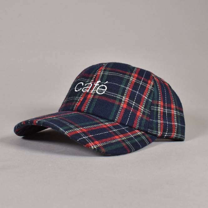 Skateboard Cafe Tartan 6 Panel Strapback Cap - Navy