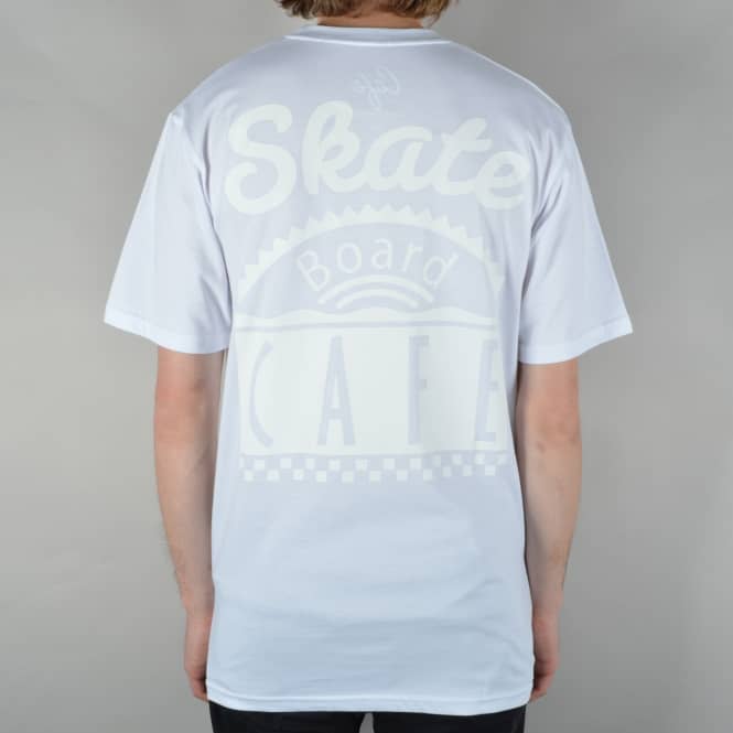 Skateboard Cafe Tonal Diner Logo Skate T-Shirt - White/White
