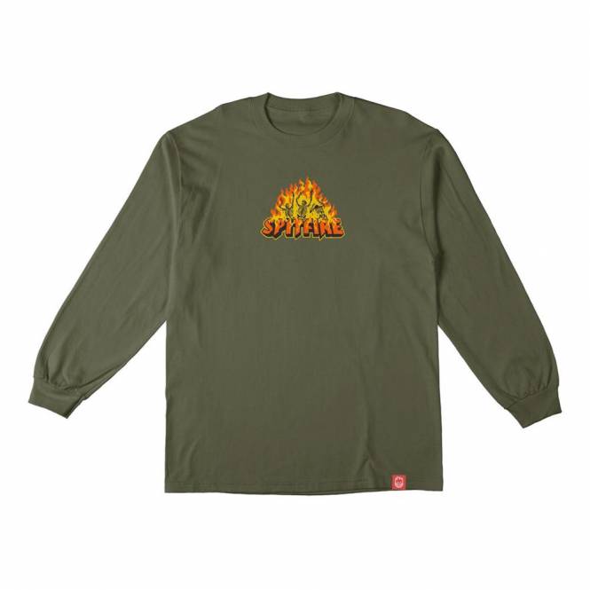 Spitfire Wheels Hell Fire Long Sleeve Skate T-Shirt - Green/Multi