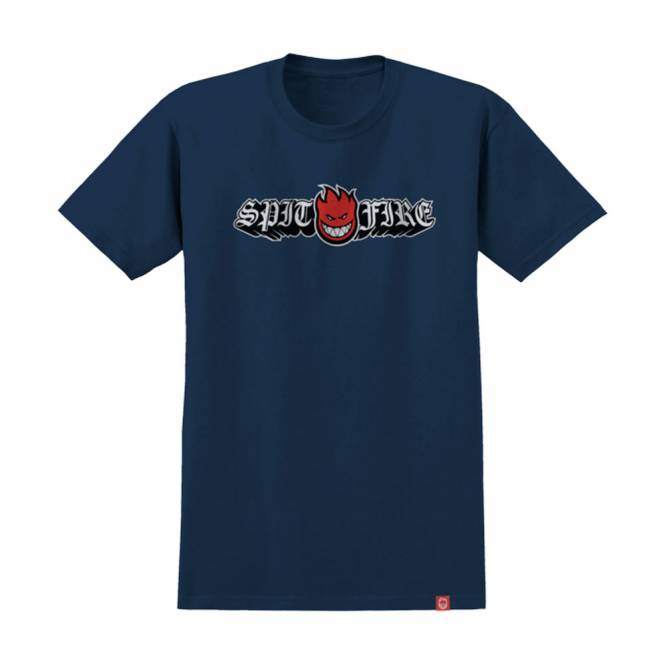 Spitfire Wheels Old E Drop Bighead Skate T-Shirt - True Navy/Red