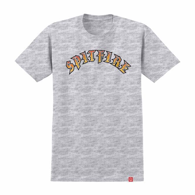 Spitfire Wheels Old E Skate T-Shirt - Ash/Red To Yellow Fade