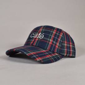 Tartan 6 Panel Strapback Cap - Navy