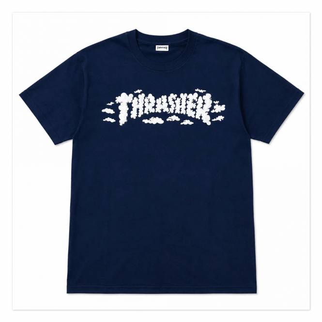 Thrasher Clouds By Kevin Spanky Skate T-Shirt - Navy