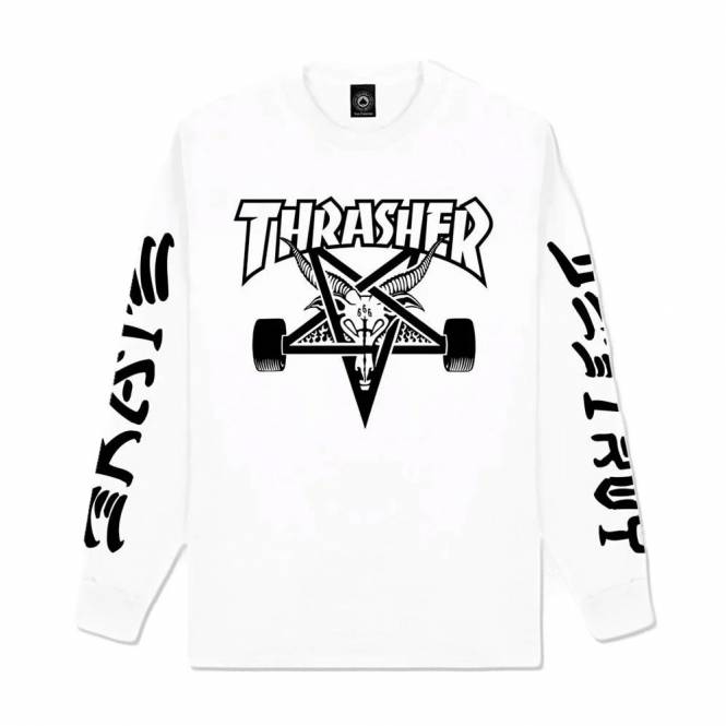 Thrasher Goat Destroy Long Sleeve Skate T-Shirt - White 