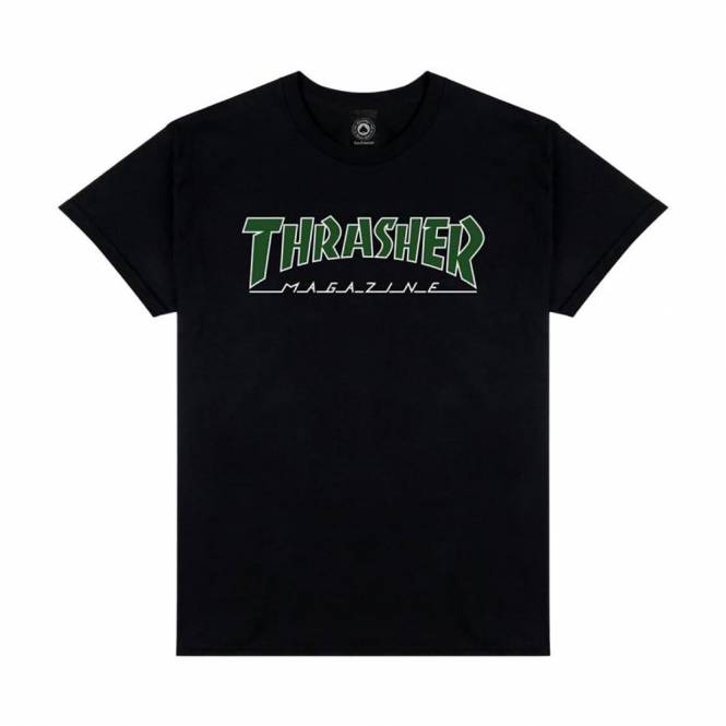Thrasher Outlined Skate T-Shirt - Black/White/Green