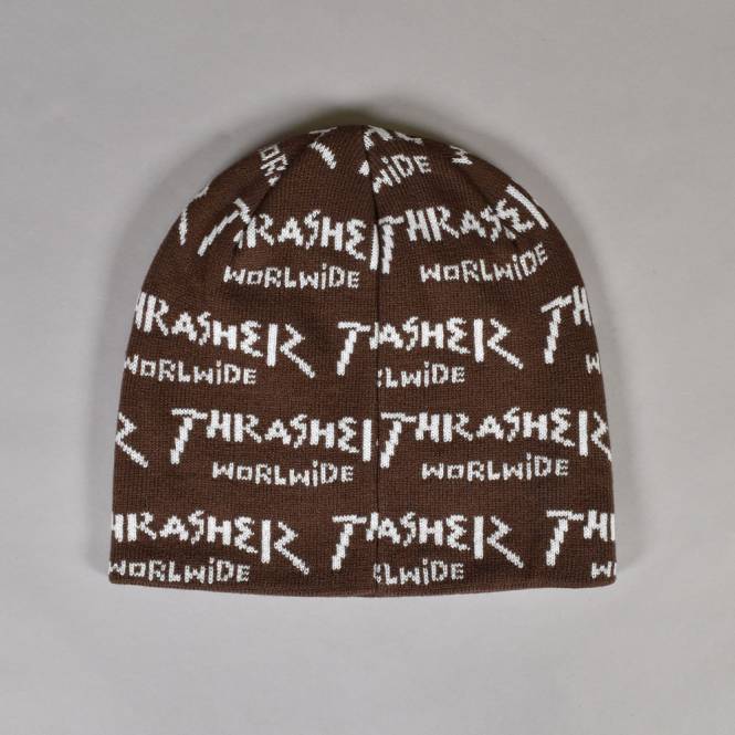 Thrasher Worlwide Skully Beanie - Brown