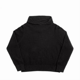 Waffle Knit Pullover Hoodie - Black